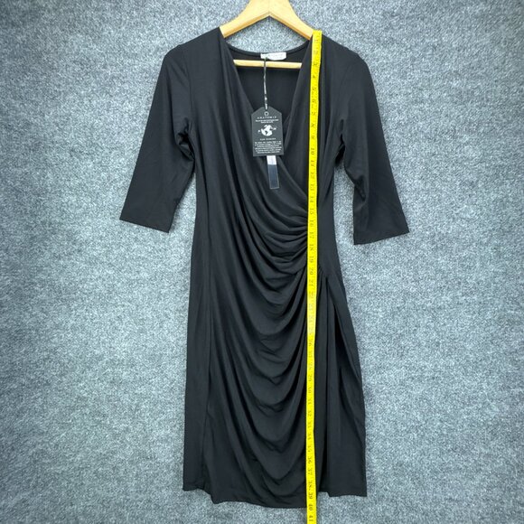 **SOLD**Anatomie Marine Travel Dress Medium Black Form Fitting Ruched Faux Wrap - Picture 11 of 15